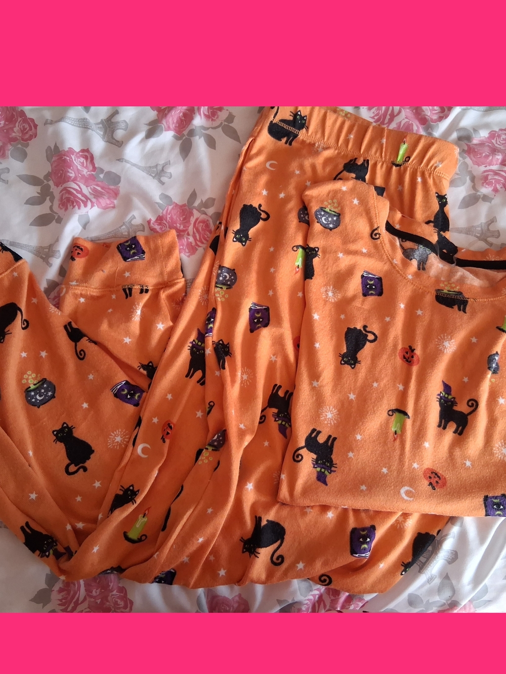 Orange Halloween Cat Pajama Set